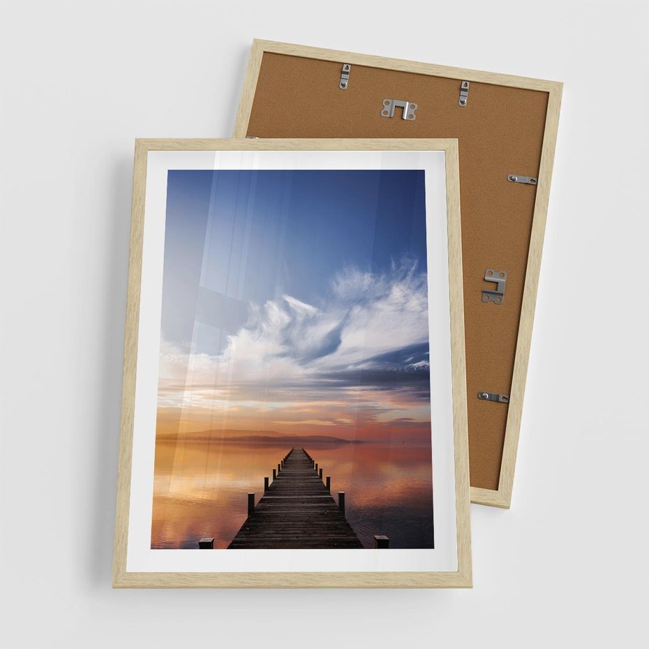 Plakat w ramie 50x70 - Magia Chwili - pomost, zachód - rama drewno
