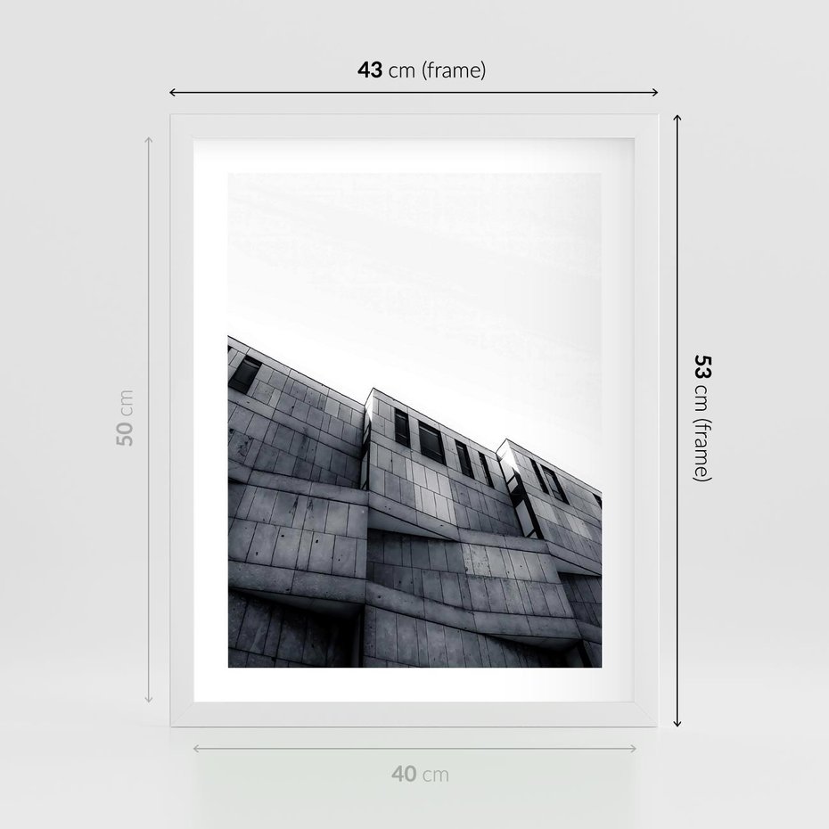 Plakat w ramie 40x50 - Surowa Elegancja Architektury - architektura, surowe formy - rama biała