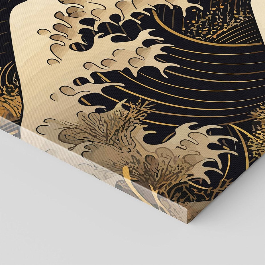 Obraz na płótnie 140x70 - Złote Piękno - ciemny obraz, fala morska