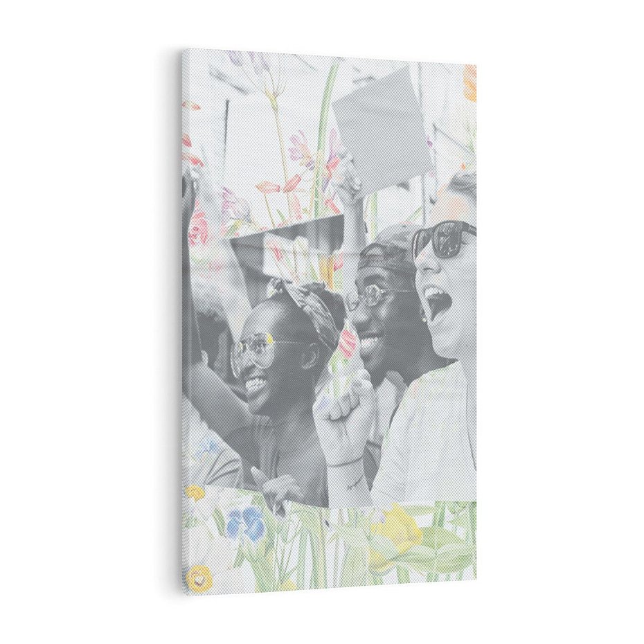 Obraz na płótnie 70x100 - Księga zaklętych marzeń - kolaż, czarnobiałe zdjęcie wesołych młodych ludzi