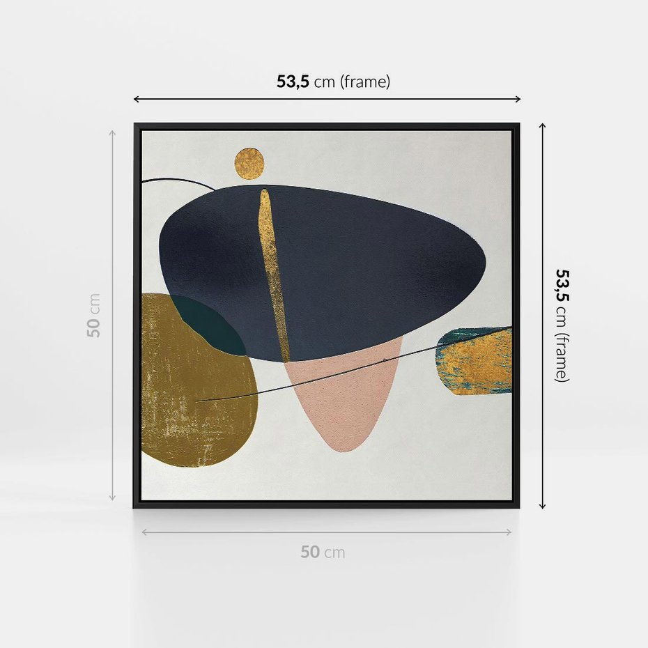 Obraz w ramie 50x50 - Złoto Granatu - abstrakcyjne plamy koloru, złoto - rama czarna