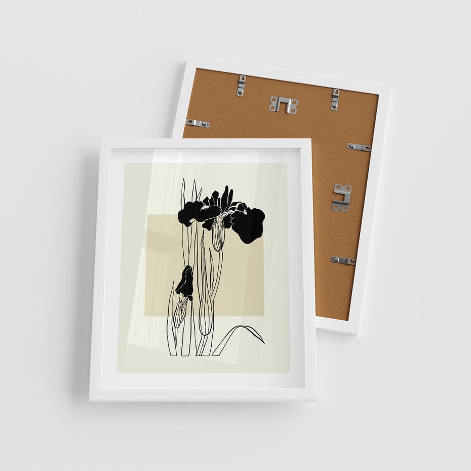 Plakat w ramie 40x50 - Rozkwitające w konturach - irys, kwiaty - rama biała