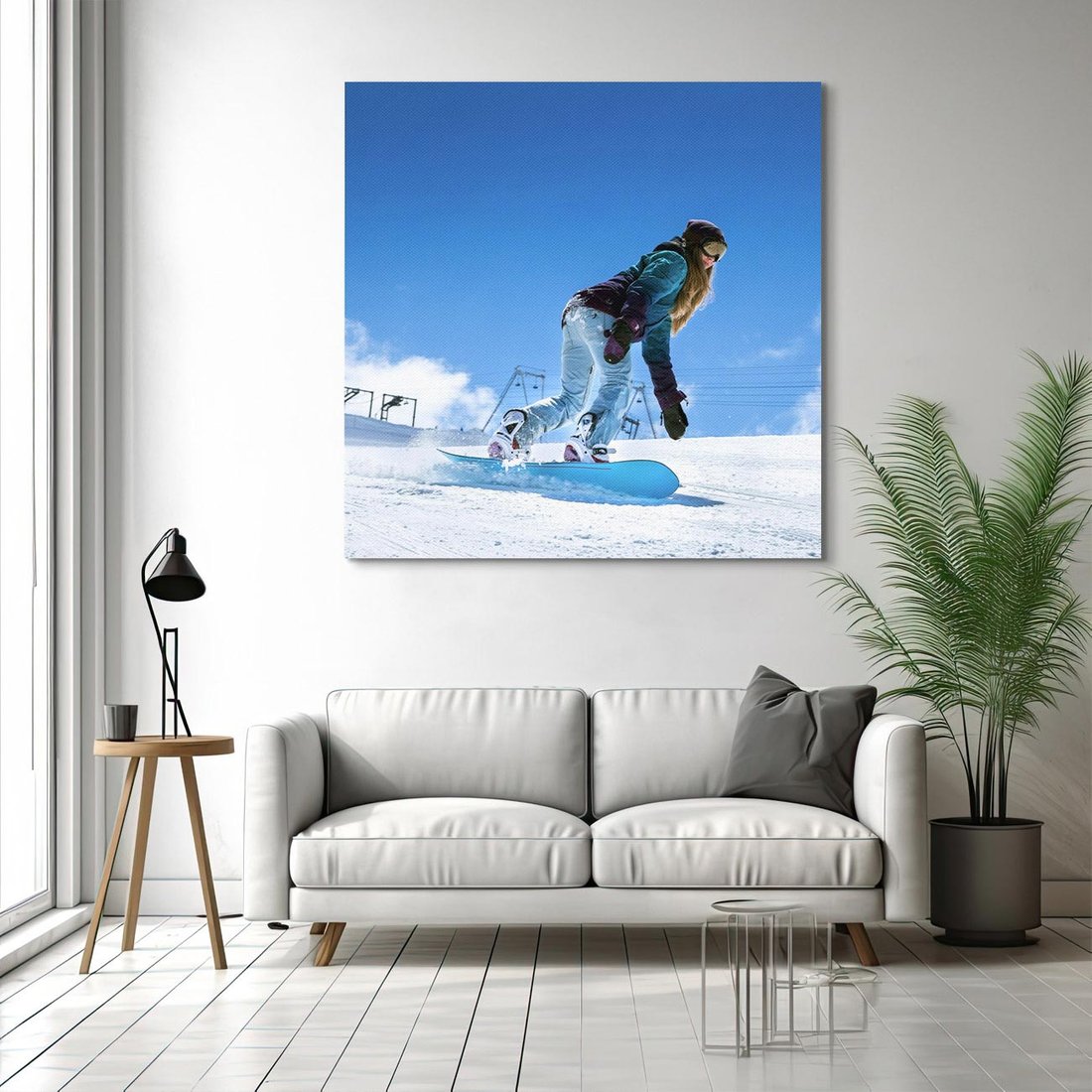 Obraz na płótnie 60x60 - Snowboard na zimowych zboczach - snowboard, zima