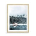 Plakat w ramie 50x70 - Biały Domek - domek w górach, zima - rama drewno