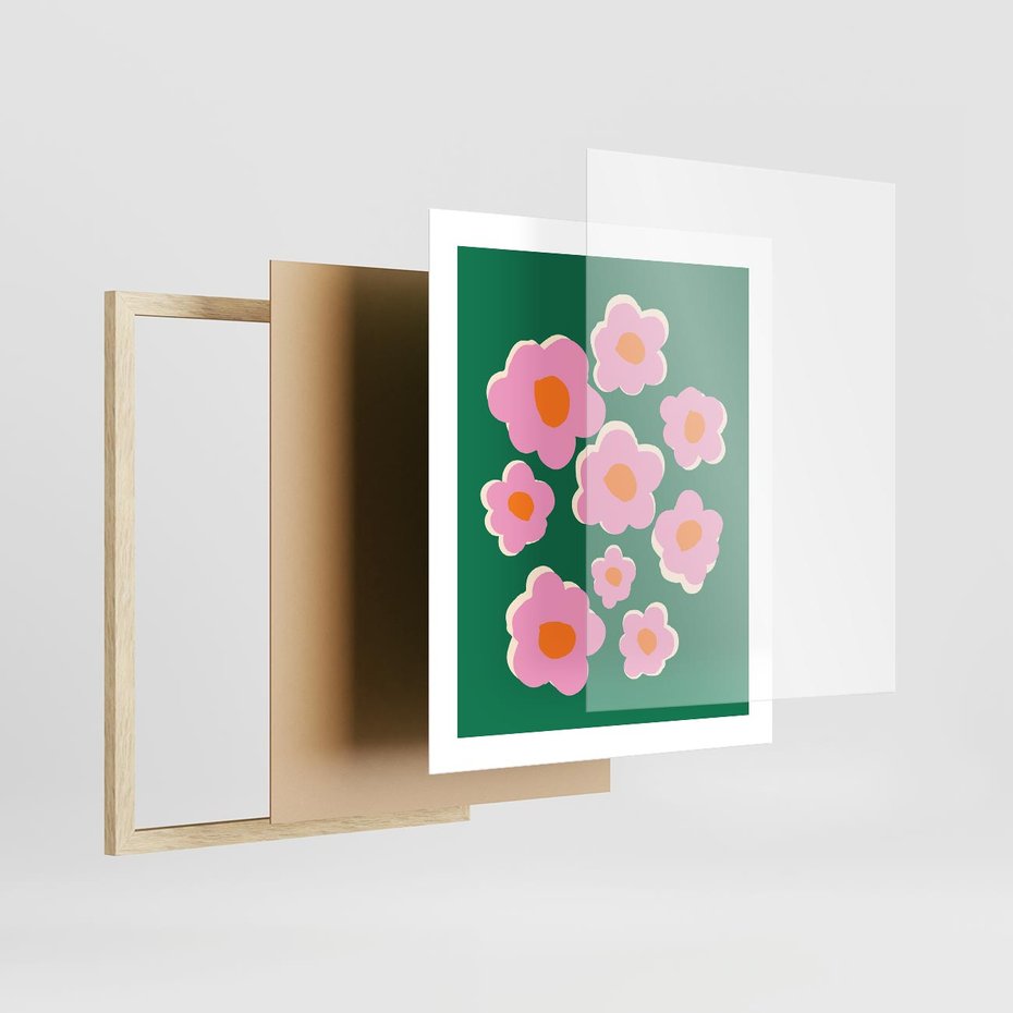 Plakat w ramie 40x50 - Przenikające Refleksje - abstrakcyjny plakat, boho styl - rama drewno