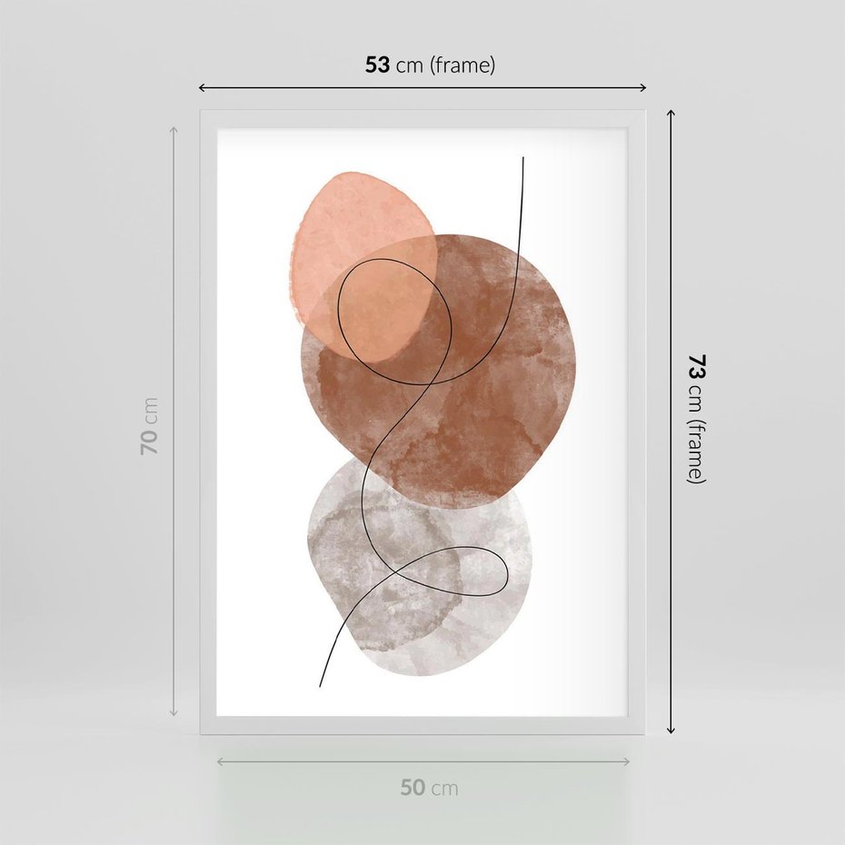 Plakat w ramie 50x70 - Brązowe Akwarelowe Zawirowania - abstrakcja, brązowe akwarelowe plamy - rama biała