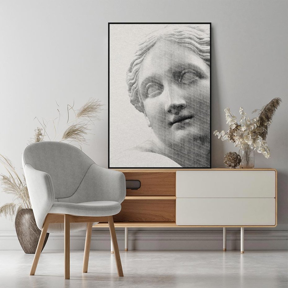 Obraz w ramie 50x70 - Szarość w Kamieniu - monochromatyczna marmurowa rzeźba, odcienie szarości - rama czarna