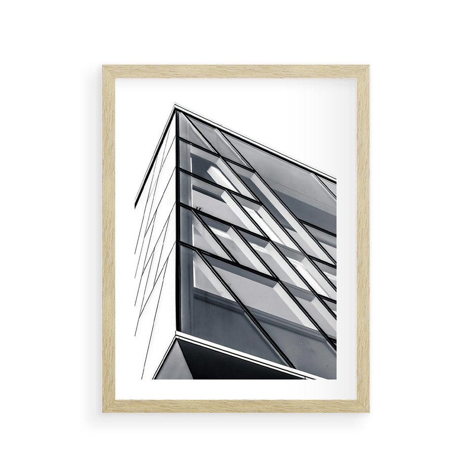 Plakat w ramie 30x40 - Architektura Przyszłości: Czarno-Białe Ujęcie - nowoczesna architektura, czarno białe zdjęcie - rama drewno