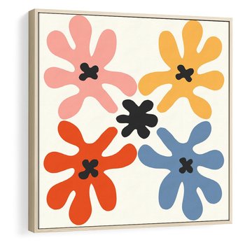 Obraz w ramie 80x80 - Taniec Akwareli - abstrakcyjne wielokolorowe kwiaty, minimalizm - rama drewno