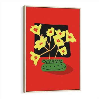 Obraz w ramie 70x100 - Abstrakcyjne Przenikanie - abstrakcyjne kwiaty, czerwone tło - rama drewno