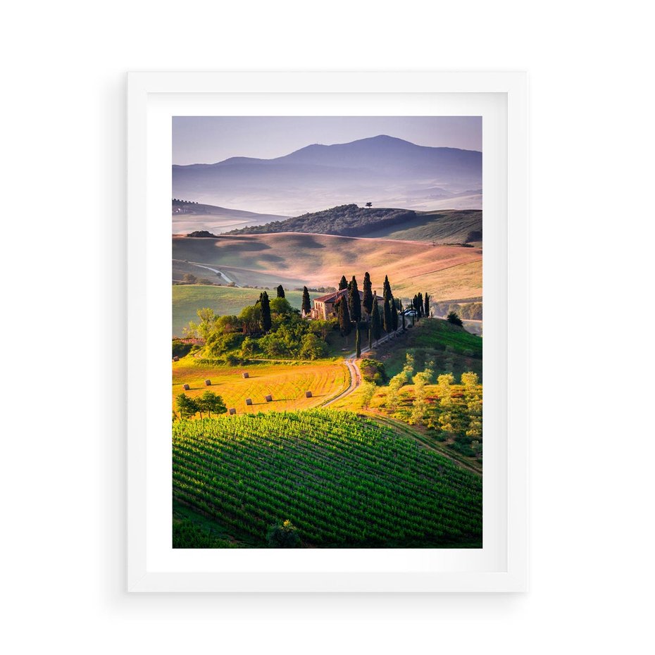 Plakat w ramie 50x70 - Pejzaż w perspektywie - pejzaż, perspektywa - rama biała