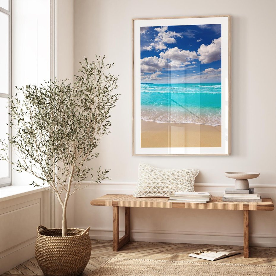 Plakat w ramie 50x70 - Idylliczna plaża nad morzem - plaża, morze - rama drewno