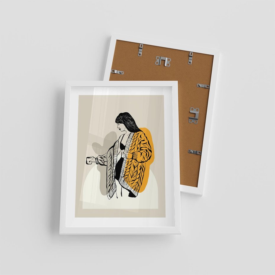 Plakat w ramie 30x40 - Żółte Akcenty w Grafice - grafika, minimalizm - rama biała