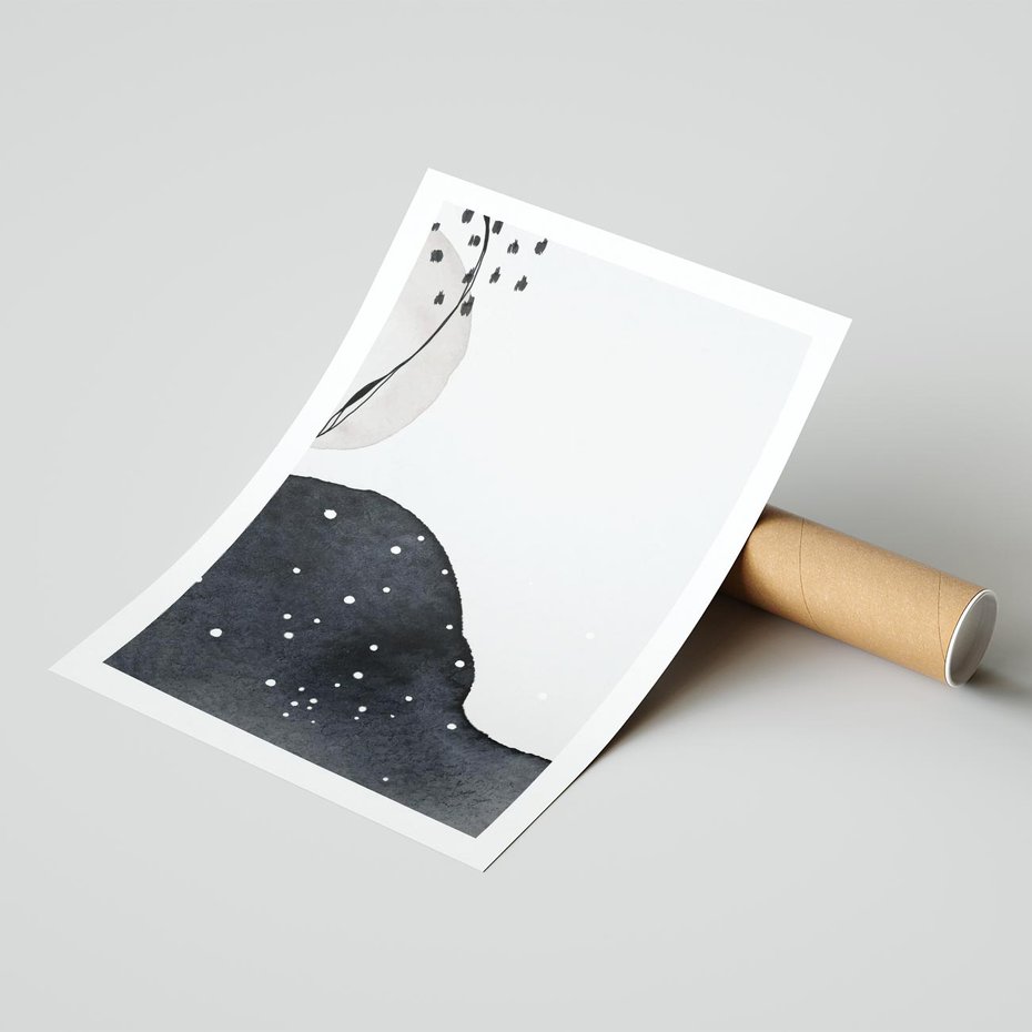 Plakat bez ramy 21x30 - Szara Abstrakcja - abstrakcja, akwarela