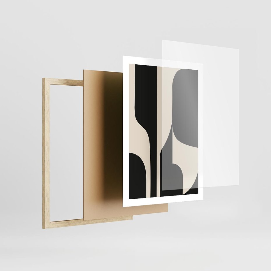 Plakat w ramie 50x70 - Abstrakcyjne Linie - boho plakat, rycina - rama drewno