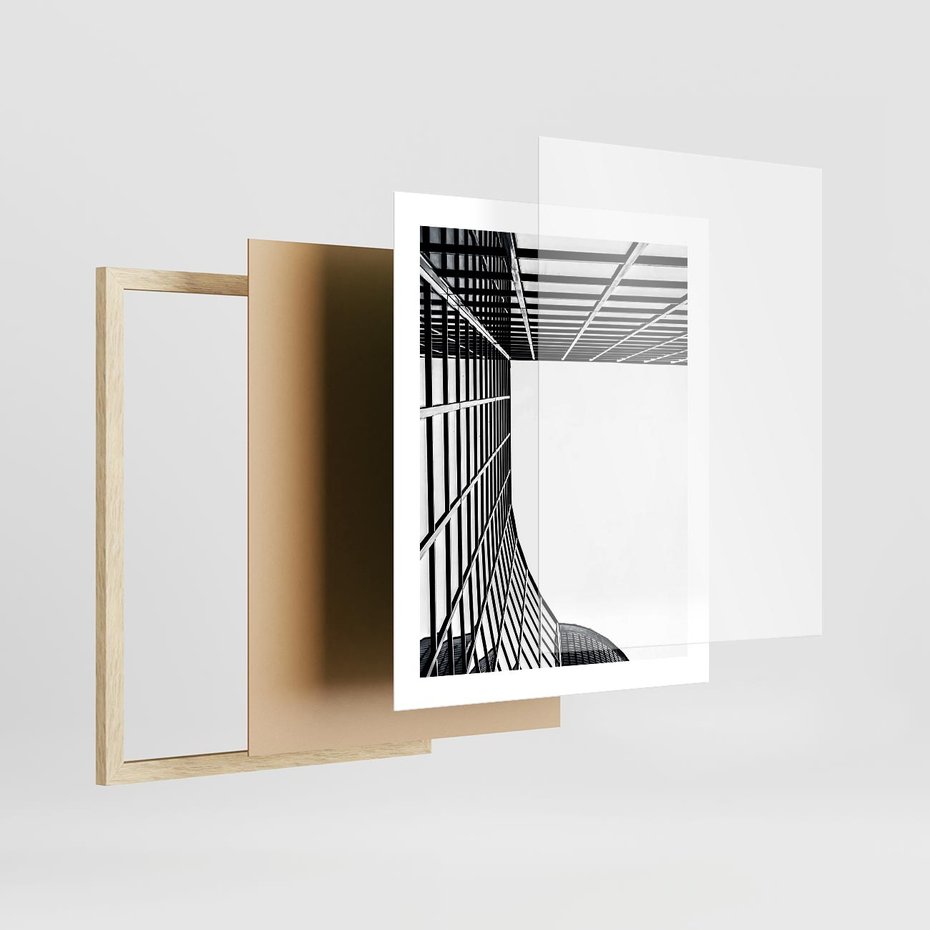 Plakat w ramie 40x50 - Minimalizm Wysokości - architektura, czarno białe zdjęcie - rama drewno
