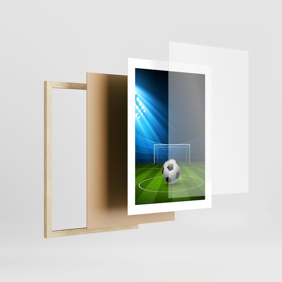 Plakat w ramie 30x40 - Piłkarska ekscytacja w momencie gola - piłka, nożna - rama drewno