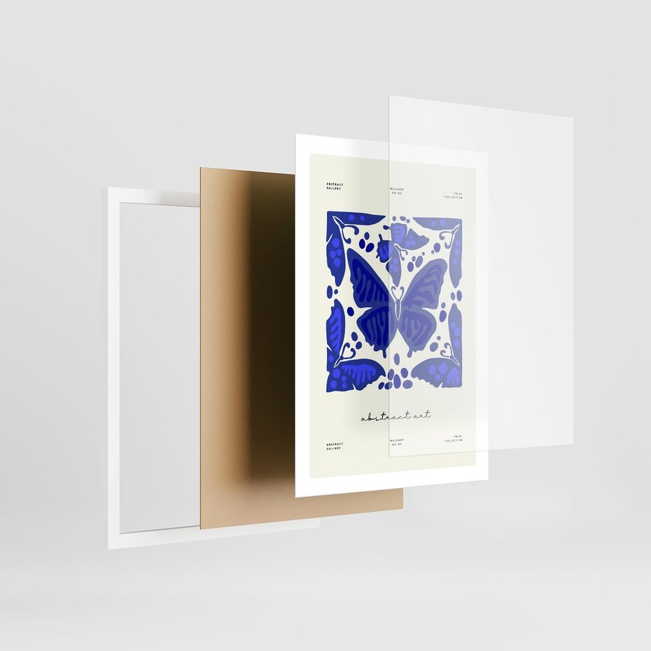 Plakat w ramie 50x70 - Wibracje Wnętrza - nowoczesny plakat, odcienie błękitu - rama biała