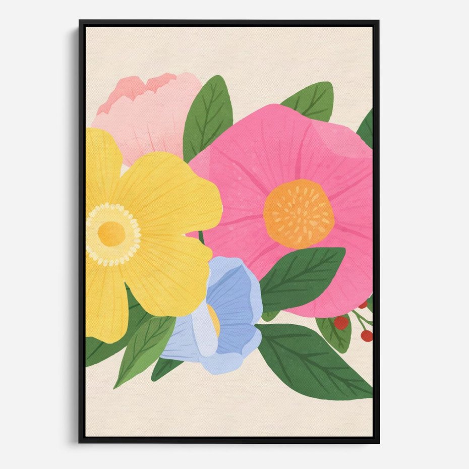 Obraz w ramie 50x70 - Kwiatowy Uśmiech - kwiaty, akwarela - rama czarna