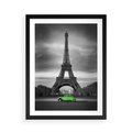 Plakat w ramie 50x70 - Paryskie Romantyczne Spotkanie - Eiffla, samochód - rama czarna
