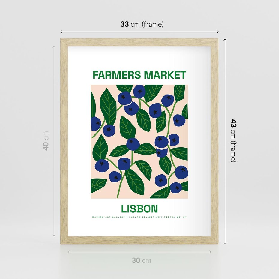 Plakat w ramie 30x40 - Migotliwe Przestrzenie - borówki, jagody - rama drewno