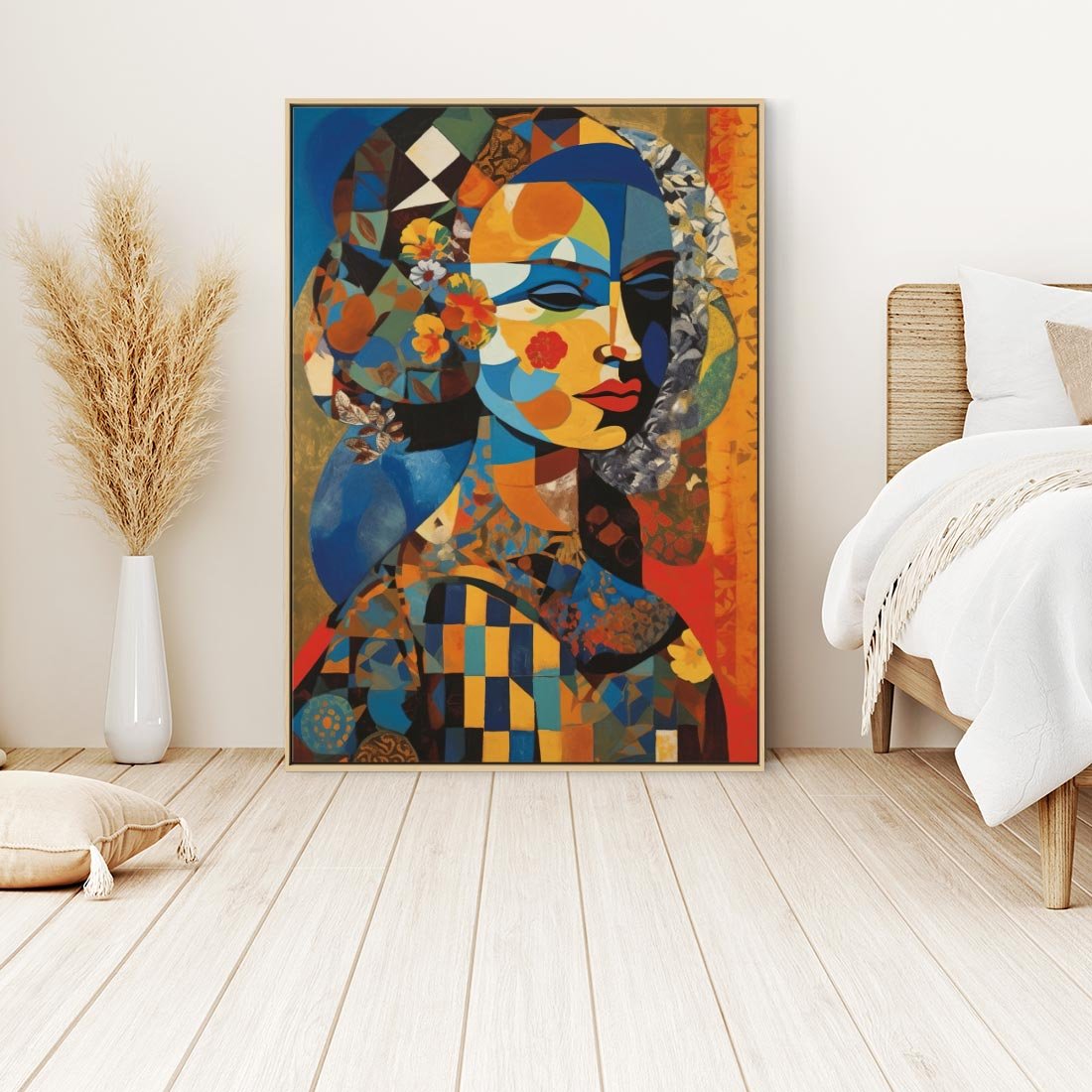 Obraz w ramie 80x120 - Impresje Cichego Szeptu - abstrakcyjny obraz, portret kobiety - rama drewno