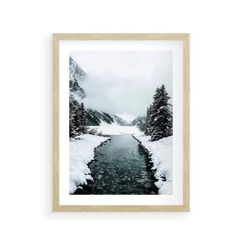 Plakat w ramie 30x40 - Zimowa Przyroda: Rzeka, Góry i Śnieg - zima, rzeka - rama drewno