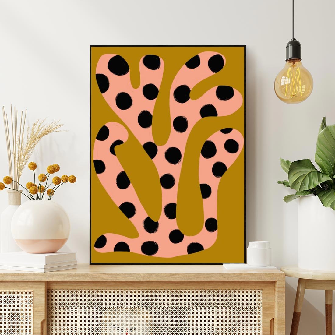 Obraz w ramie 70x100 - Rozkwitająca Wolność Boho - abstrakcyjne boho kształty, dziwne - rama czarna