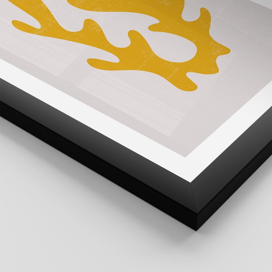 Plakat w ramie 30x40 - Abstrakcyjna Synergia - abstrakcyjna żółta forma, minimalizm - rama czarna