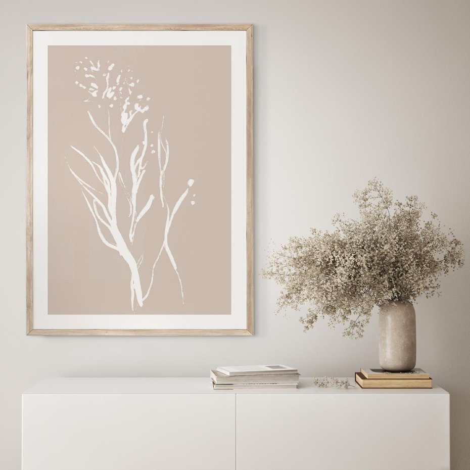 Plakat w ramie 40x50 - Impresje Pastelowych Nastrojów - minimalistyczny delikatny obraz, beżowe odcienie - rama drewno