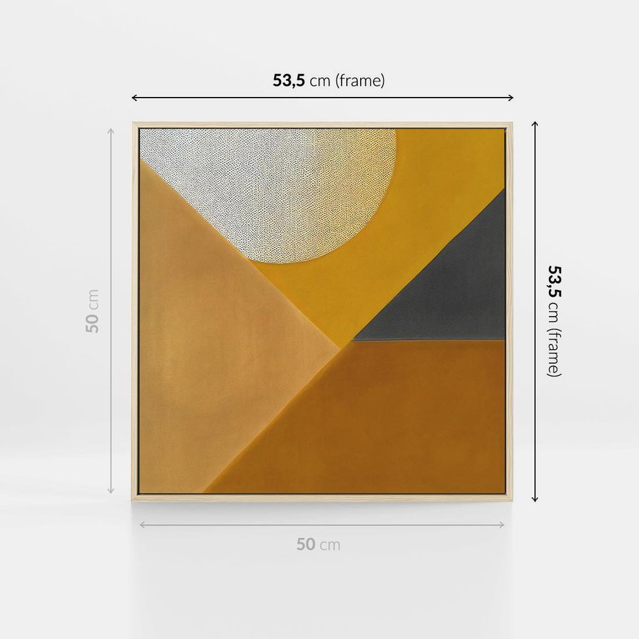 Obraz w ramie 50x50 - Harmonia migoczących ognisk - intensywne ciepłe kolory, słoneczny żółty - rama drewno