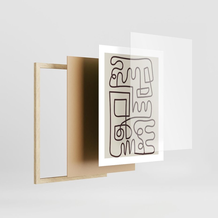 Plakat w ramie 30x40 - Etniczna Abstrakcja - nowoczesna boho grafika, abstrakcja - rama drewno