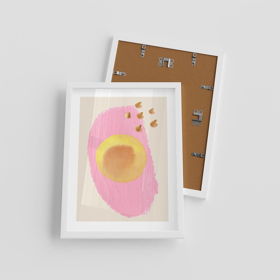 Plakat w ramie 30x40 - Migotliwe Dziwne Ścieżki - abstrakcyjna różowa plama, akwarela - rama biała