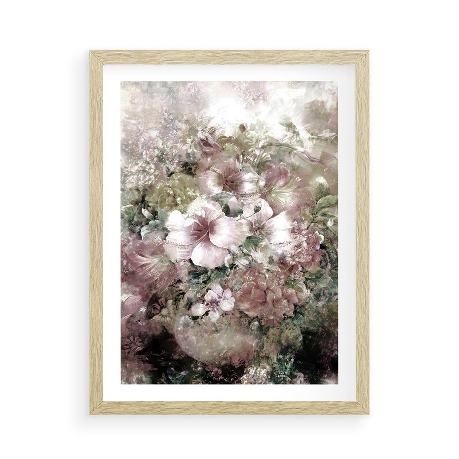 Plakat w ramie 50x70 - Piękno natury na płótnie - kwiaty, olejne - rama drewno