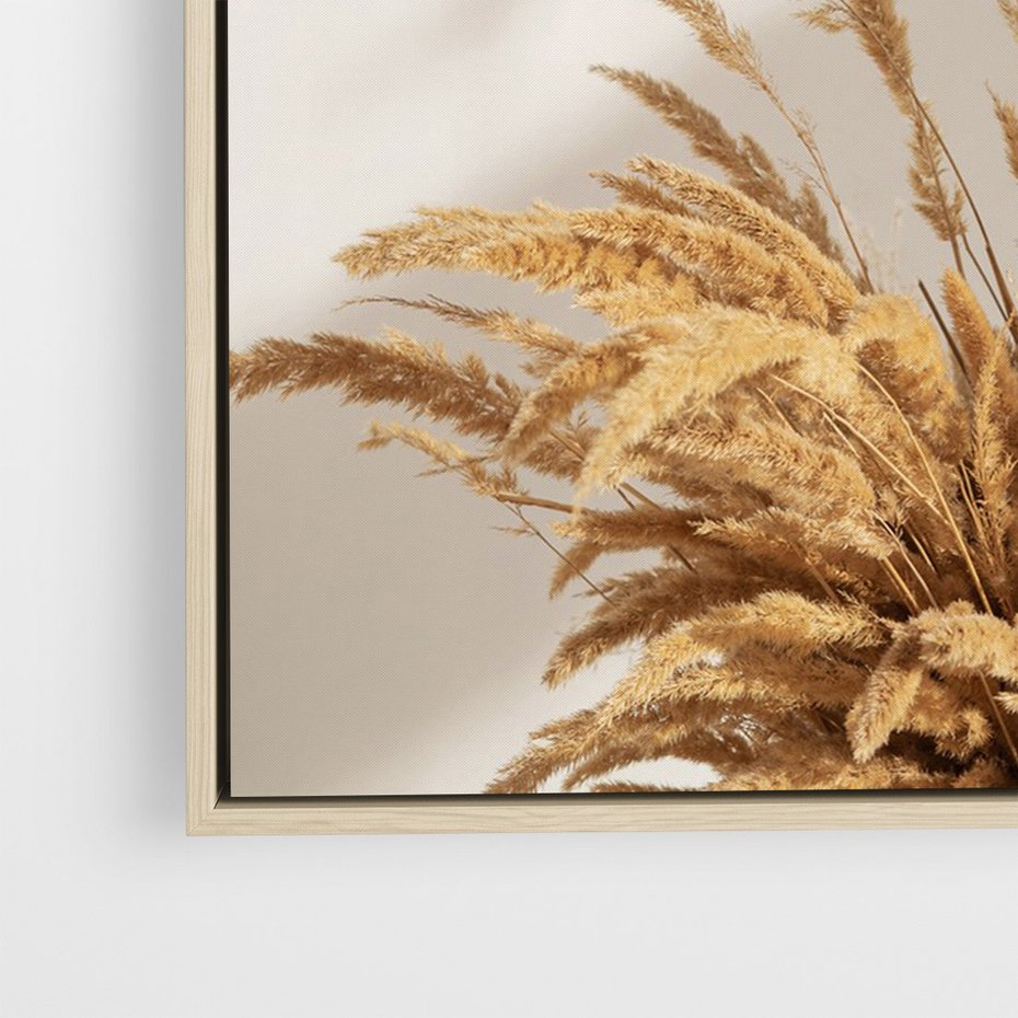 Obraz w ramie 70x100 - mpresyjne układy traw - boho, trawy - rama drewno