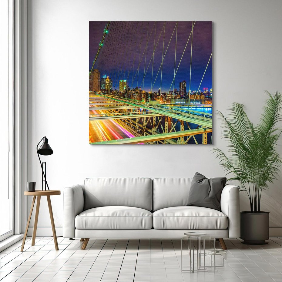 Obraz na płótnie 30x30 - Most w USA - Światła i samochody - most, USA