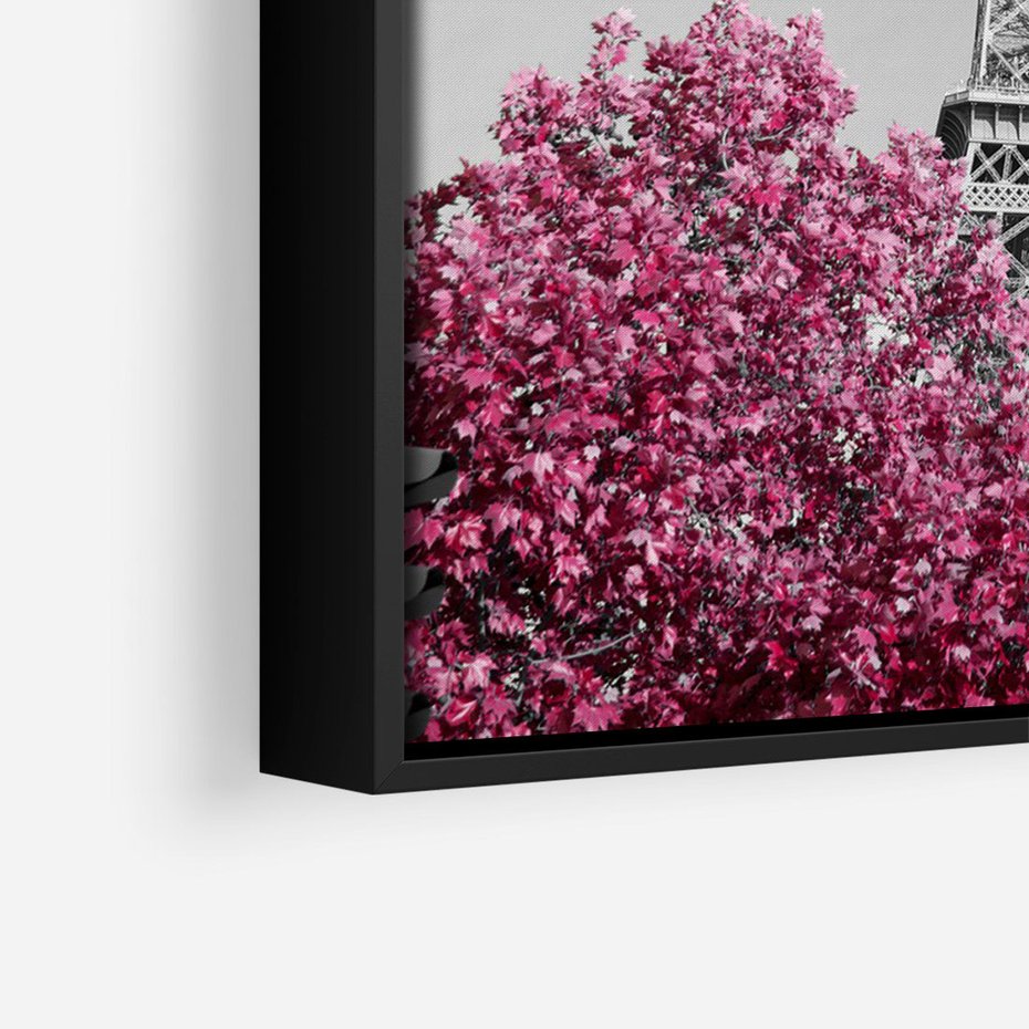 Obraz w ramie 70x100 - Różowy Paryż - czarno białe zdjęcie, wieża eiffla - rama czarna