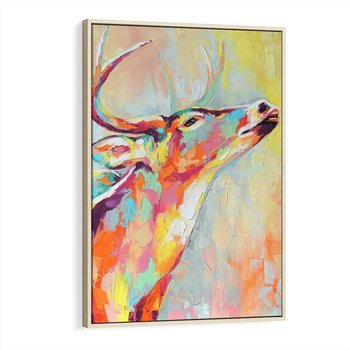 Obraz w ramie 70x100 - Impresje snów malarza - kolorowy olejny obraz, jeleń ryczący na rykowisku - rama drewno