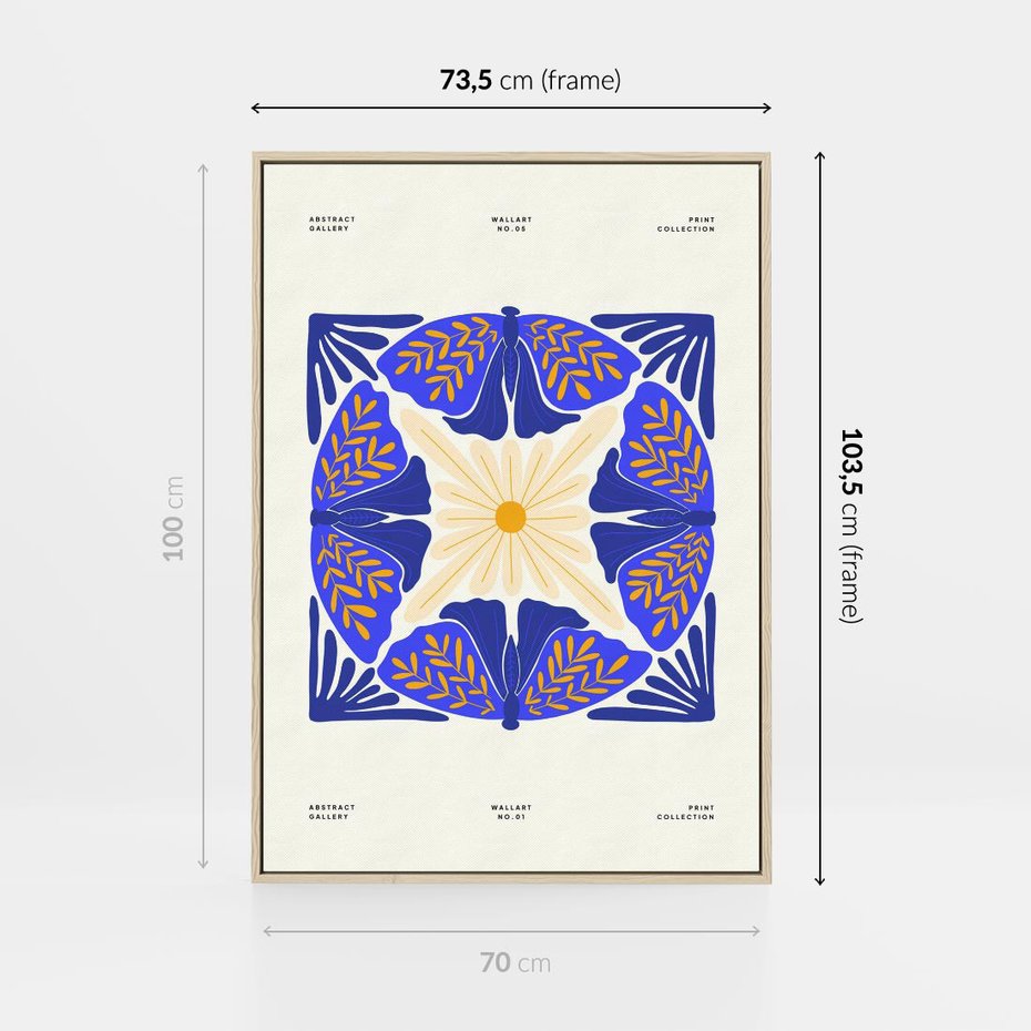 Obraz w ramie 70x100 - Księga Abstrakcji - abstrakcyjna boho kompozycja, granatowe ćmy - rama drewno