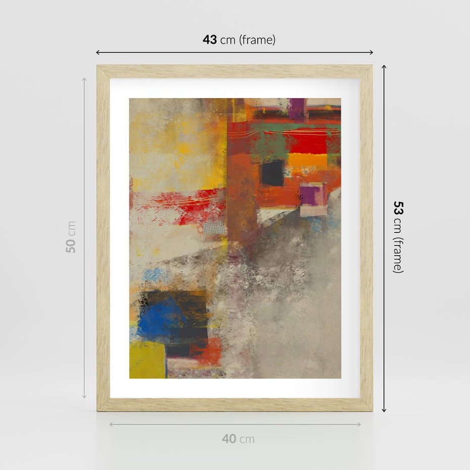 Plakat w ramie 40x50 - Abstrakcja olejna - kształty i kolory - abstrakcja, olejna - rama drewno
