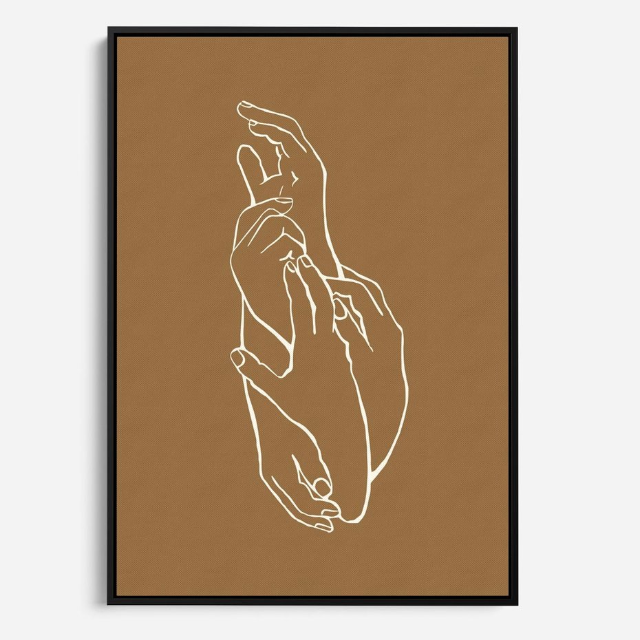 Obraz w ramie 50x70 - Splecione Dłonie - szkic, minimalizm - rama czarna