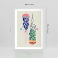 Plakat w ramie 50x70 - Morskie Pulsacje - nowoczesny optymistyczny plakat, kolorowe meduzy - rama biała