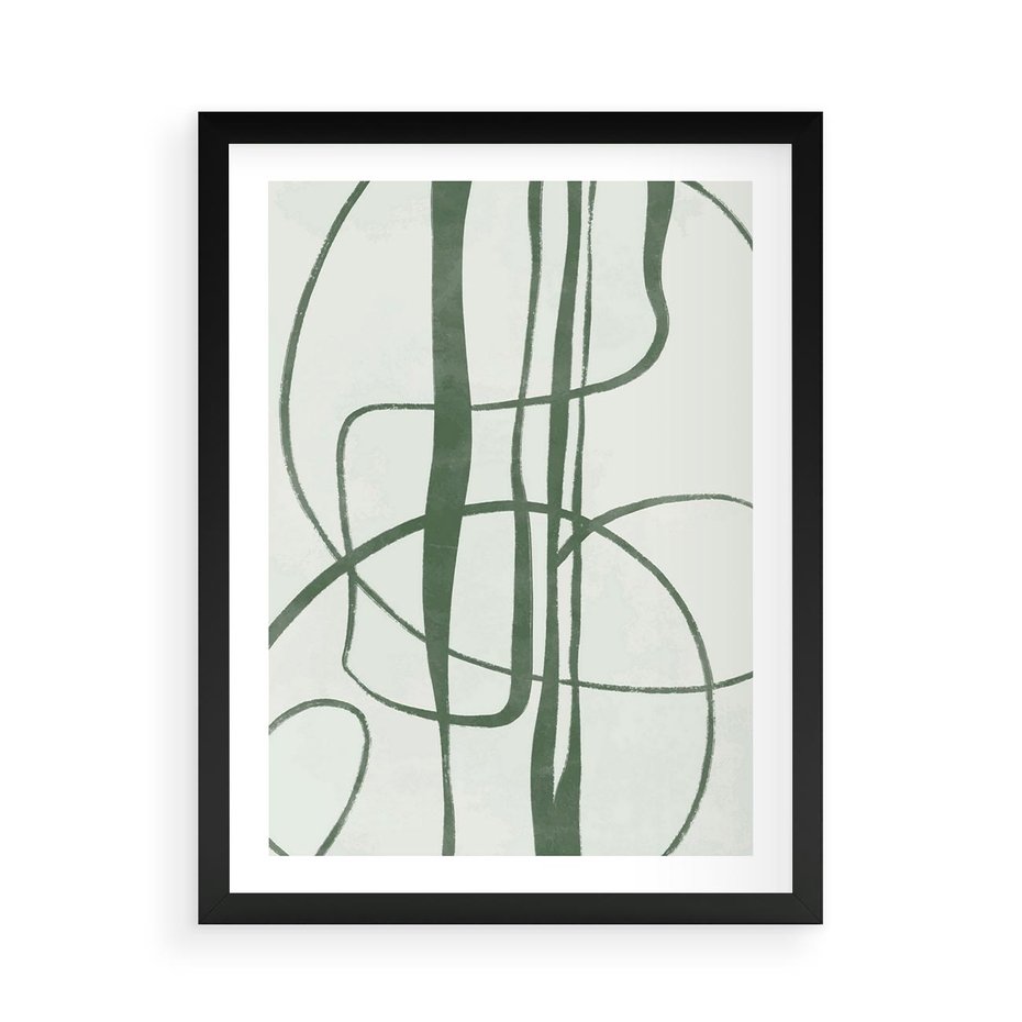 Plakat w ramie 50x70 - Zielony Spokój - zielona abstrakcja, spokojny plakat - rama czarna
