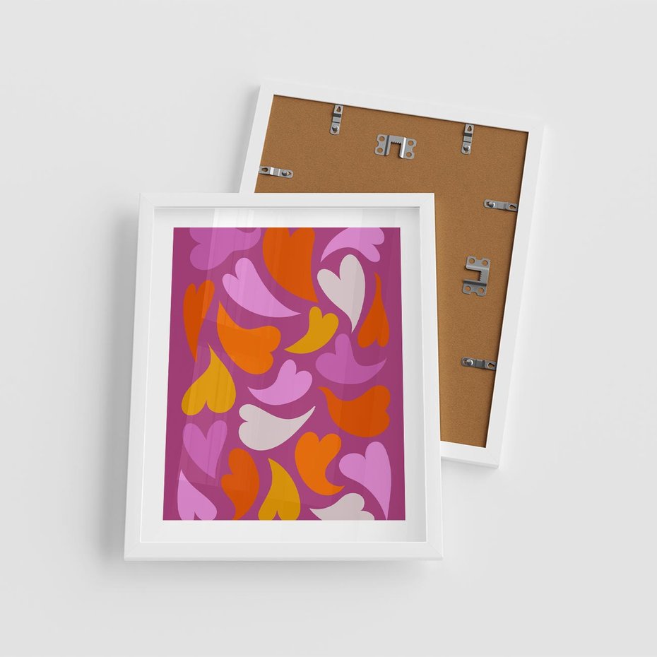 Plakat w ramie 40x50 - Podróżne Boho - wesoła grafika, serca - rama biała