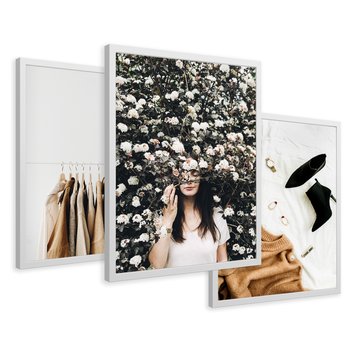 Zestaw obrazy w ramie 40x50 galeria - Moda, fashion, brąz, boho - rama biała