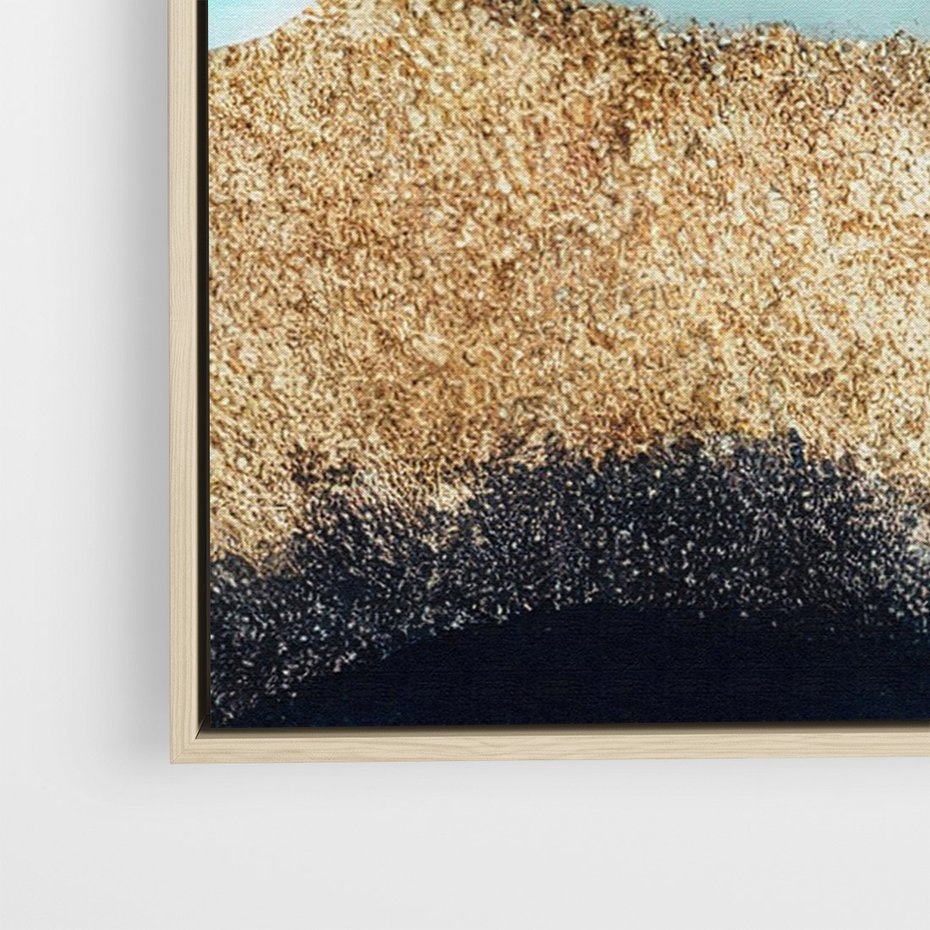 Obraz w ramie 80x120 - Rozlane Turkusy - Turkusowe plamy, złote elementy - rama drewno