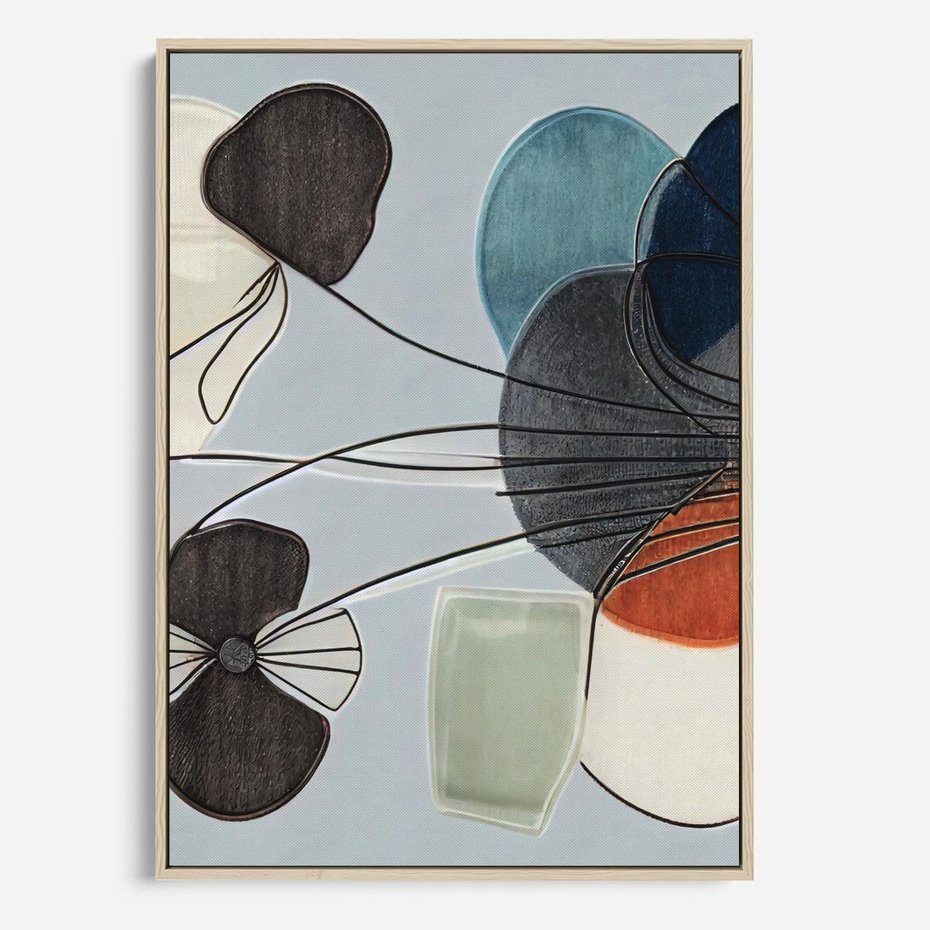 Obraz w ramie 50x70 - Plamy w Niebieskim - sztuka abstrakcyjna, linie - rama drewno