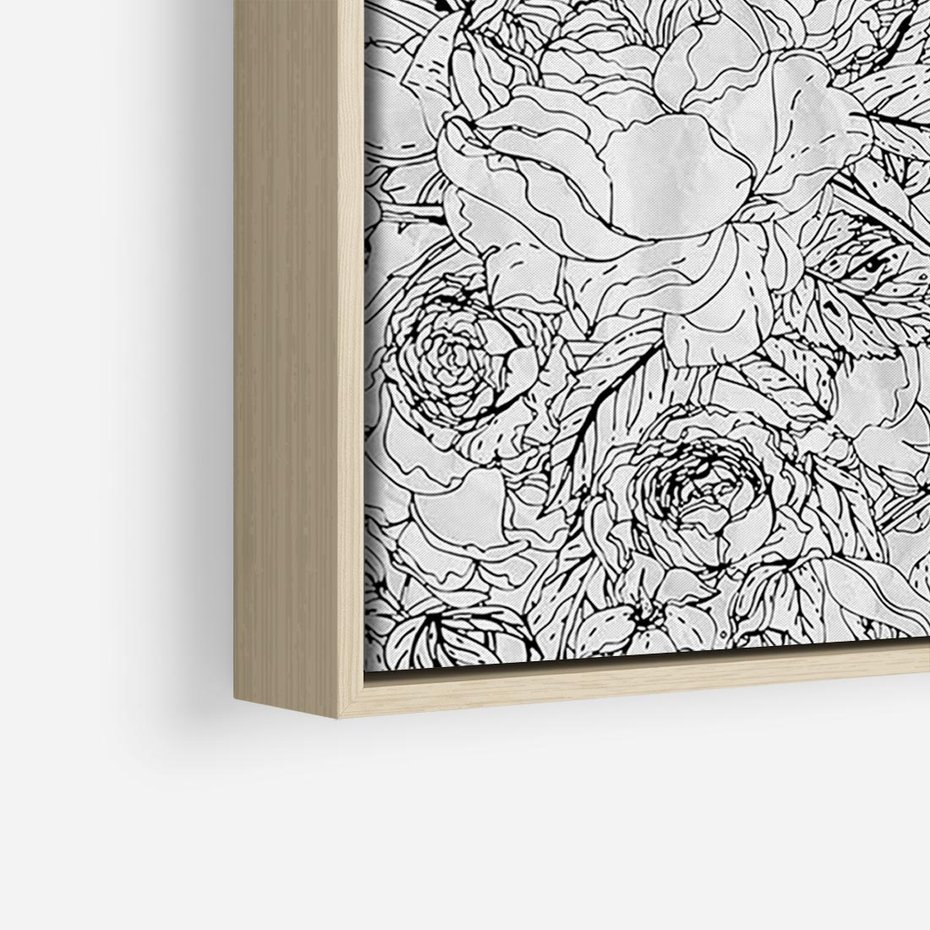 Obraz w ramie 100x70 - Refleksje w martwym punkcie - graficzny szkic, kompozycja kwiatów - rama drewno