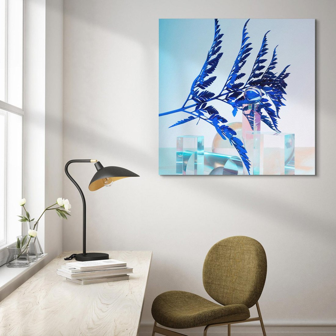 Obraz na płótnie 70x70 - Intensywny Kolor Natury - liście, kobalt