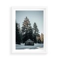 Plakat w ramie 50x70 - Chatka w Górach w Czasie Zimy - chatka w górach, zima - rama biała
